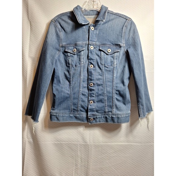 AG Adriano Goldschmied Denim Trucker Jacket Sz M Blue Stretch Western Cowgirl - Picture 1 of 6